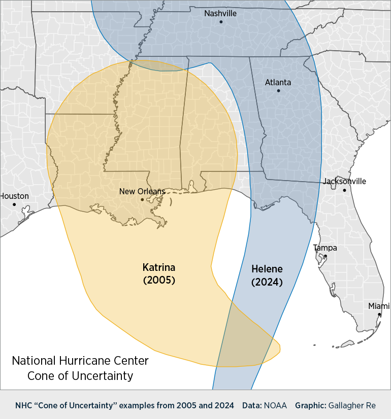 Cones of uncertainly show the probable path of storm centers