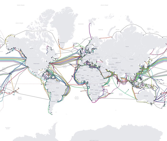 Map illustrating concept of undersea cables.
