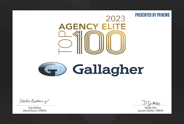 Gallagher announced in PR News Agency Elite Top 100